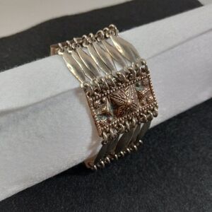 Vintage Mexico Silver Artisan Aztec Tribal Wide Multi-layer Bracelet Countrycore